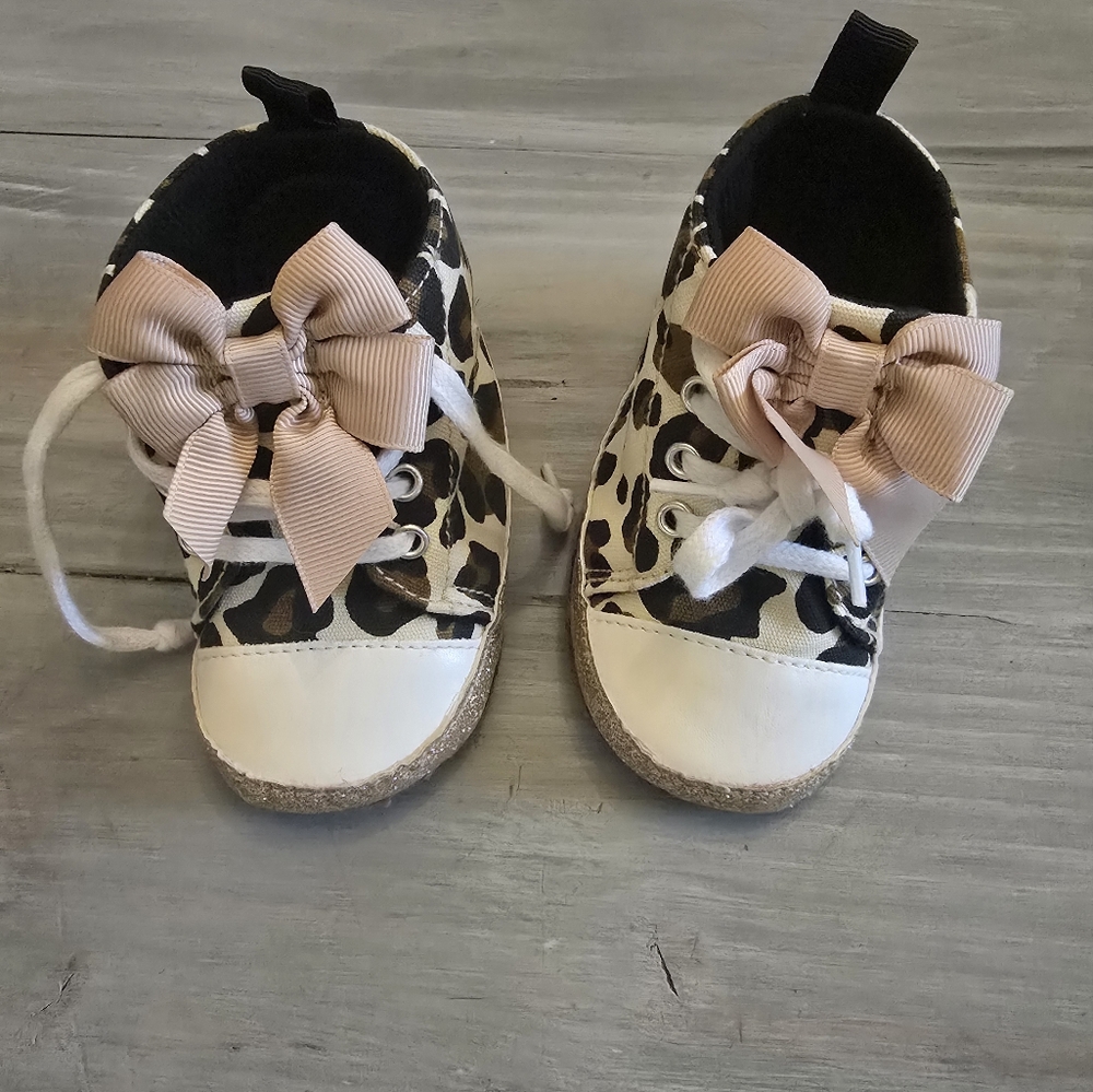 Leopard Print Kids Shoes with Pink Bow